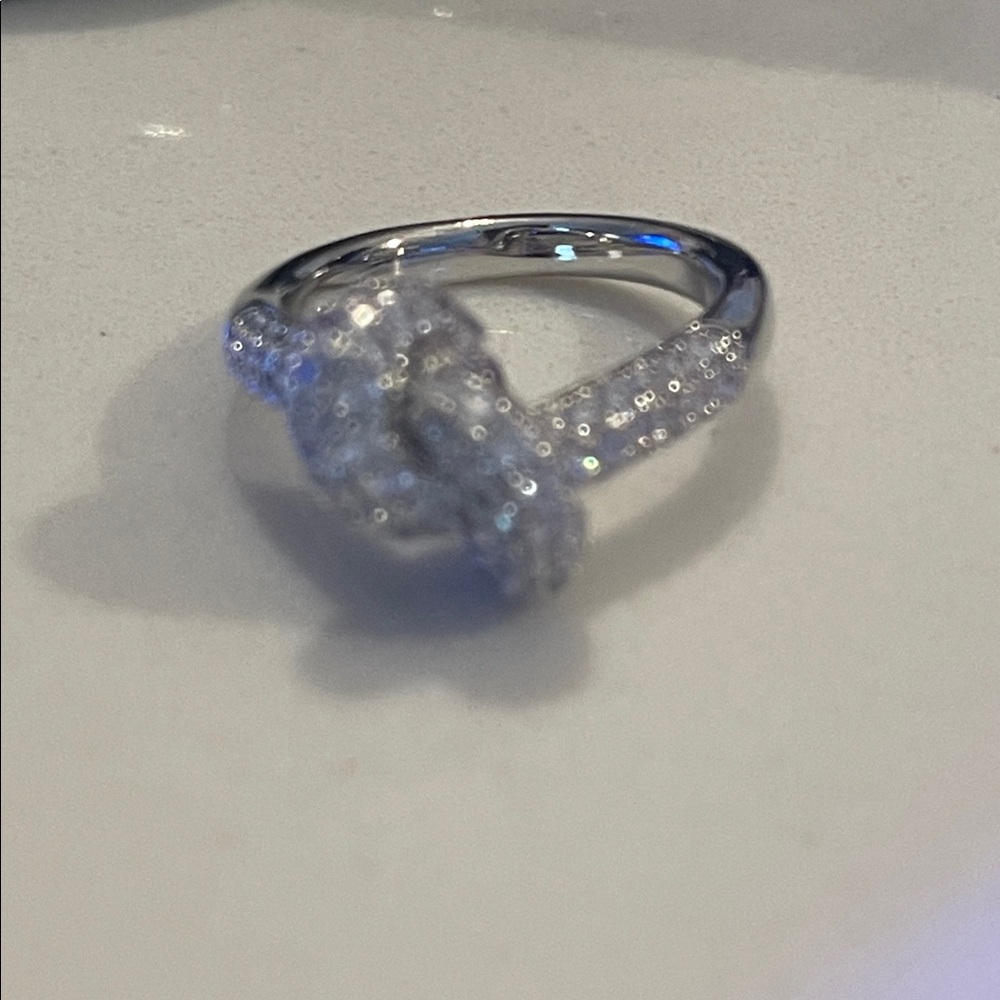 Classic Silver Halo knot ring with cz stones sz 7